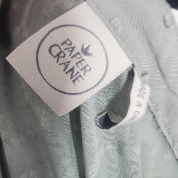 Paper & Crane Dot Fabric and Lace Button Up Blouse Sage Green Long Sleeve Sz. S - Picture 12 of 14